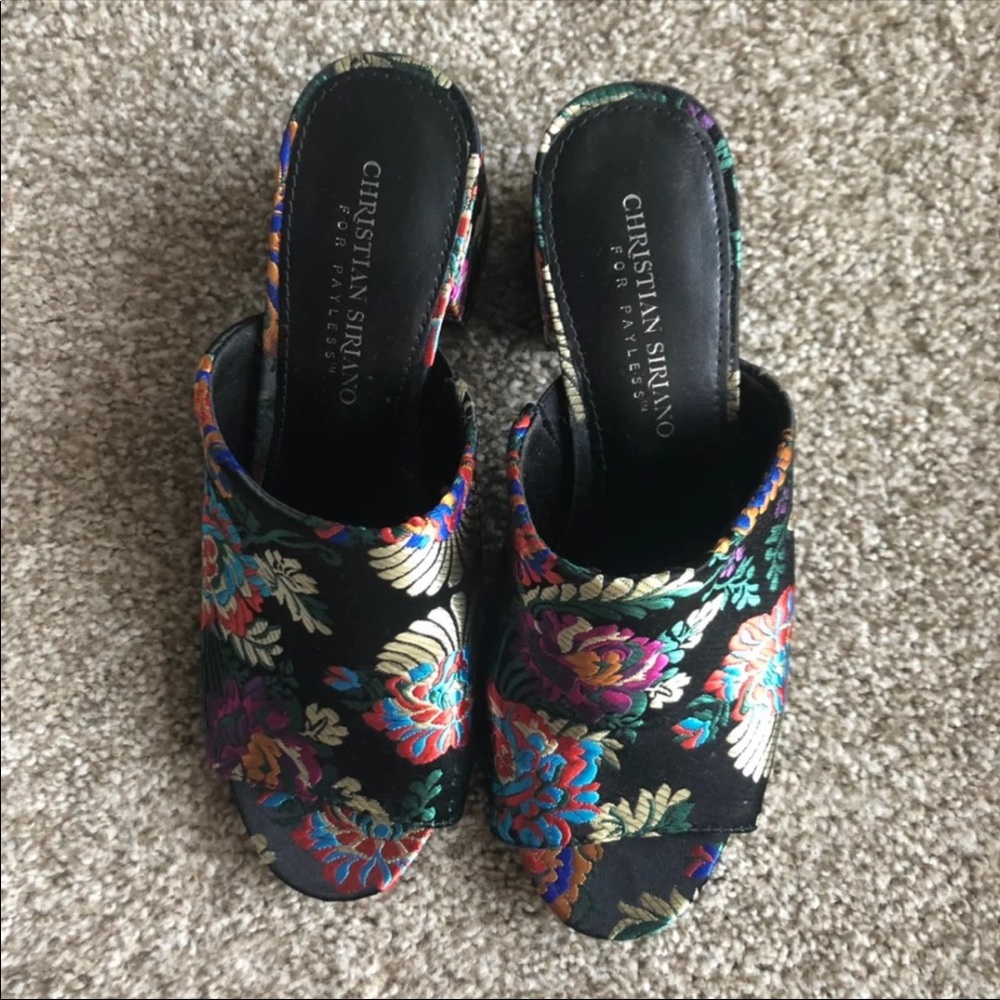 Oriental Silk Style Block Heel Mules